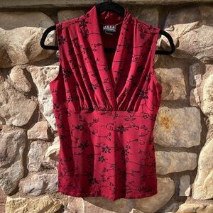 Vintage Babydoll Top JKLA Size Medium Dark Floral Red Black Glitter Y2K